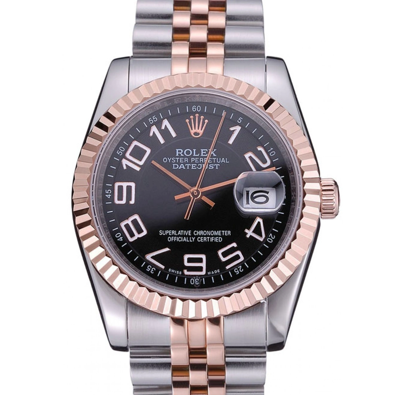 Aaa replica watch Steel DateJust Rolex Black Stainless and Dial Gold Bracelet 622545 0709